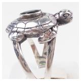 Sterling Silver Peridot Sea Turtle Ring. Size 9-9.25
