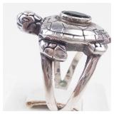 Sterling Silver Peridot Sea Turtle Ring. Size 9-9.25