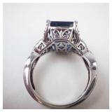 TJC Sterling Silver Emerald Cut Blue and Purple Gemstone & CZ's. Ring Size 9