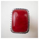 Large Sterling Silver Red Coral Ring Size 8.5