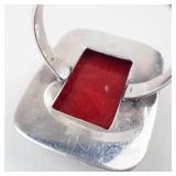 Large Sterling Silver Red Coral Ring Size 8.5