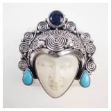 Intricate Sajen Sterling Silver Goddess Face Ring Size 9