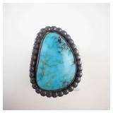 Hallmarked Large Beautiful Vintage Patina Turquoise Sterling Silver Ring Size 9.25