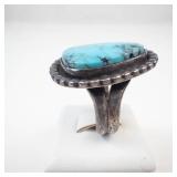 Hallmarked Large Beautiful Vintage Patina Turquoise Sterling Silver Ring Size 9.25