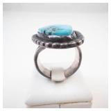 Hallmarked Large Beautiful Vintage Patina Turquoise Sterling Silver Ring Size 9.25