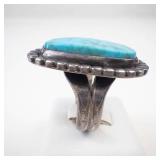 Hallmarked Large Beautiful Vintage Patina Turquoise Sterling Silver Ring Size 9.25