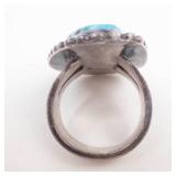Hallmarked Large Beautiful Vintage Patina Turquoise Sterling Silver Ring Size 9.25