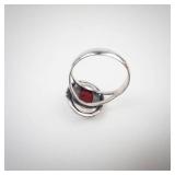 Ornate Coral Sterling Silver Statement Ring Size 8