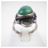 Vintage Sterling Silver Green Turquoise Ring Size 7.5