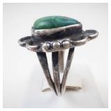 Vintage Sterling Silver Green Turquoise Ring Size 7.5