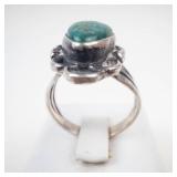 Vintage Sterling Silver Green Turquoise Ring Size 7.5