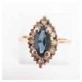 ROMAN Blue & White Gemstone Gold Tone Ring Size 9