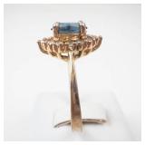 ROMAN Blue & White Gemstone Gold Tone Ring Size 9