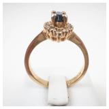 ROMAN Blue & White Gemstone Gold Tone Ring Size 9