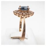 ROMAN Blue & White Gemstone Gold Tone Ring Size 9