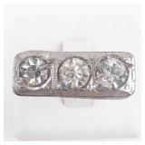 Silver Tone Antique Style Rhinestone Ring. Size 5.
