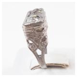 Silver Tone Antique Style Rhinestone Ring. Size 5.
