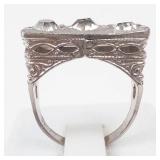 Silver Tone Antique Style Rhinestone Ring. Size 5.