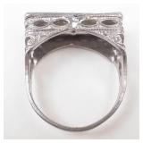 Silver Tone Antique Style Rhinestone Ring. Size 5.