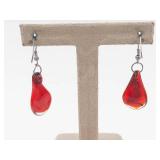 Pair of Silver Tone Teardrop Earrings With Glass Drops