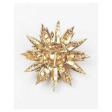 Gold Tone Blue Rhinestone Starburst Brooch