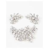 Vintage B. David Crystal Rhinestone Silver Tone Brooch & Clip-On Earrings (Lot of 3)