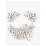 Vintage B. David Crystal Rhinestone Silver Tone Brooch & Clip-On Earrings (Lot of 3)