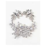 Vintage B. David Crystal Rhinestone Silver Tone Brooch & Clip-On Earrings (Lot of 3)
