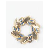 Blue Rhinestone Gold-Tone Wreath Style Brooch