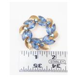 Blue Rhinestone Gold-Tone Wreath Style Brooch