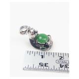 Unique!! Sterling Silver Panda Pendant Enhancer With Green Jade & Spinel