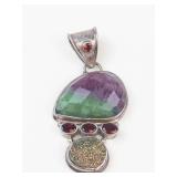 HUGE Sterling Silver Multi-Gemstone Pendant