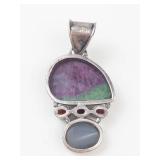 HUGE Sterling Silver Multi-Gemstone Pendant