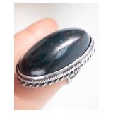 Gorgeous Sterling Silver Deeply Colored Bloodstone Ring Size 4.75 (Very cool, did not photograph well n person in lighting the gemstone is deep forest green with the iron speckles, Absolutely Beautifu