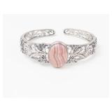 Sterling Rhodochrosite Hinged Cuff Bracelet