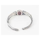 Sterling Rhodochrosite Hinged Cuff Bracelet