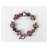 Sterling Silver Orange & Black Glass Bead Bracelet