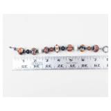 Sterling Silver Orange & Black Glass Bead Bracelet