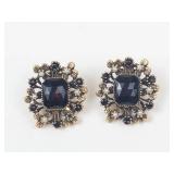Gold-Tone Rhinestone & Pearl Clip-On Earring Bracelet Set 7 in