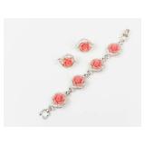 Vintage Sarah Coventry Coral Rose Bracelet & Clip Earrings Set
