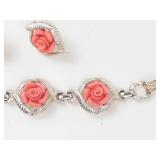 Vintage Sarah Coventry Coral Rose Bracelet & Clip Earrings Set