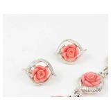 Vintage Sarah Coventry Coral Rose Bracelet & Clip Earrings Set