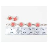 Vintage Sarah Coventry Coral Rose Bracelet & Clip Earrings Set