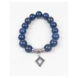 Lapis Beaded Stretch Bracelet With Sterling Silver Charm