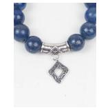 Lapis Beaded Stretch Bracelet With Sterling Silver Charm