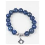 Lapis Beaded Stretch Bracelet With Sterling Silver Charm