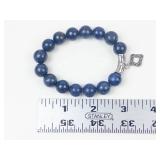 Lapis Beaded Stretch Bracelet With Sterling Silver Charm