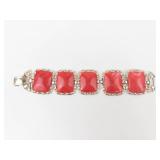 Vintage Coro Red Lucite Gold Tone Panel Bracelet 7in