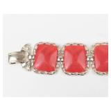 Vintage Coro Red Lucite Gold Tone Panel Bracelet 7in