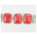 Vintage Coro Red Lucite Gold Tone Panel Bracelet 7in